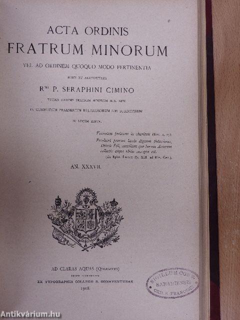 Acta Ordinis Fratrum Minorum Ianuarii-Decembris 1917-1918