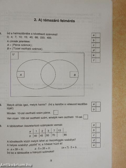 Témazáró felmérő feladatsorok - matematika 5. osztály