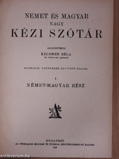 Német-magyar és magyar-német nagy kézi szótár I-II.