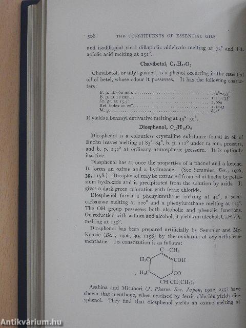 Special Characters of Essential Oils; Resins, India-Rubber, Gutta Percha, Balata, and Allied Substances; The Constituents of Essential Oils, and Allied Substances; The General Characters and Analysis of Essential Oils