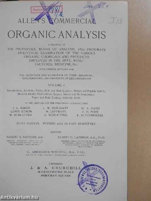 Introduction, Alcohols, Yeast, Malt and Malt Liquors, Wines and Potable Spirits, Neutral Alcohol Derivatives, Sugars Starch, and Its Isomerides, Paper and Pulp Testing, Aliphatic Acids