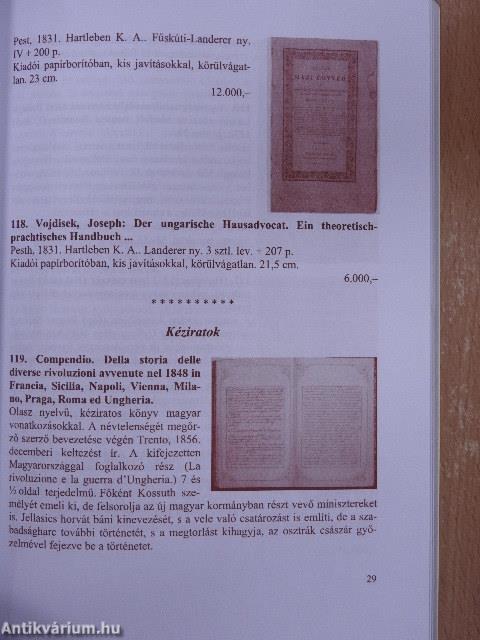 A Pastinszky Antiquarium árverési katalógusa XXXIV.