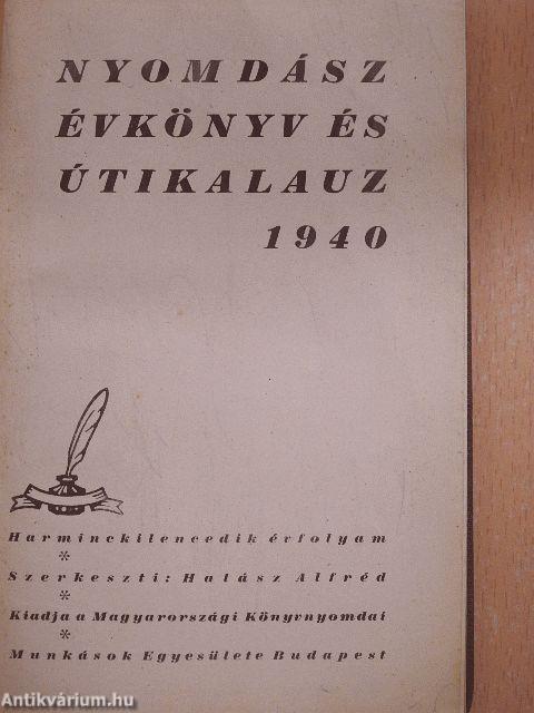 Nyomdász évkönyv és útikalauz 1940