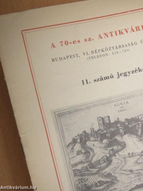 A 70-es sz. Antikvárium 11. számú jegyzéke