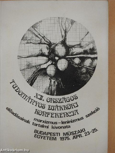 Tudományos Diákkörök XII. Országos Konferenciája