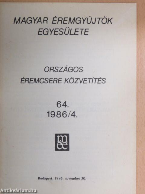 Magyar Éremgyűjtők Egyesülete Országos éremcsere közvetítés 1986/4