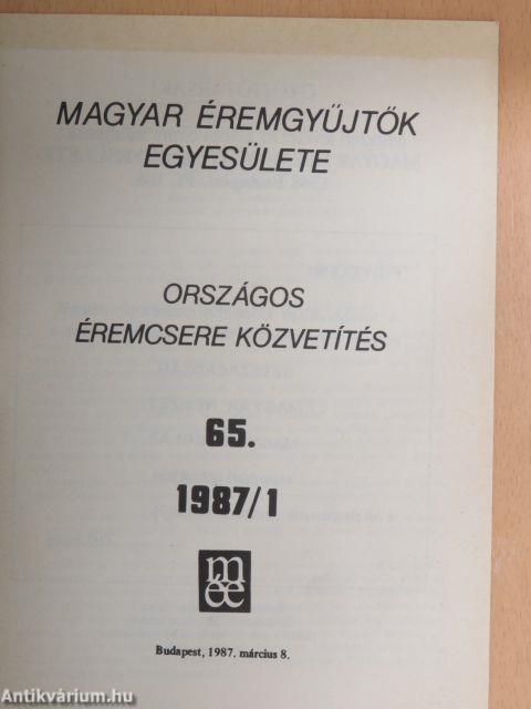 Magyar Éremgyűjtők Egyesülete Országos éremcsere közvetítés 1987/1