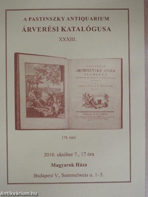 A Pastinszky Antiquarium árverési katalógusa XXXIII.