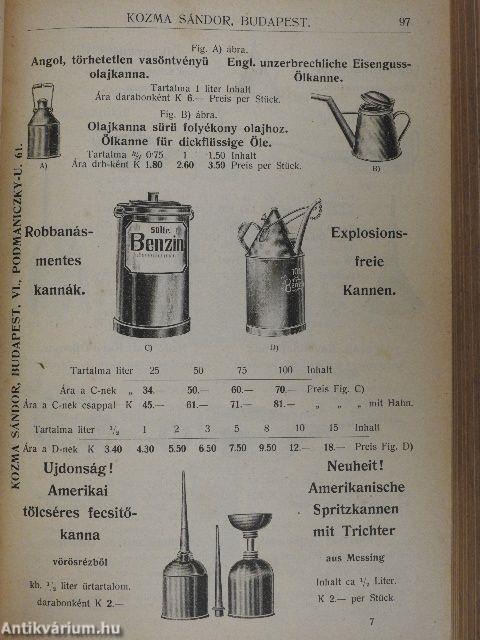 Árjegyzék a gyárüzem és malomipar részére szükséges összes műszaki kellékek, villamos berendezési czikkek, szerszámok és gépekről