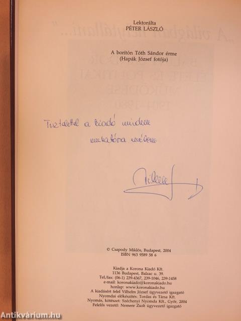 Bálint Sándor élete és politikai működése 1904-1980 (kétszeresen dedikált példány)