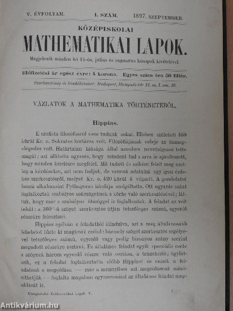 Középiskolai mathematikai lapok 1897. szeptember-1897. junius/1898. szeptember-1899. junius