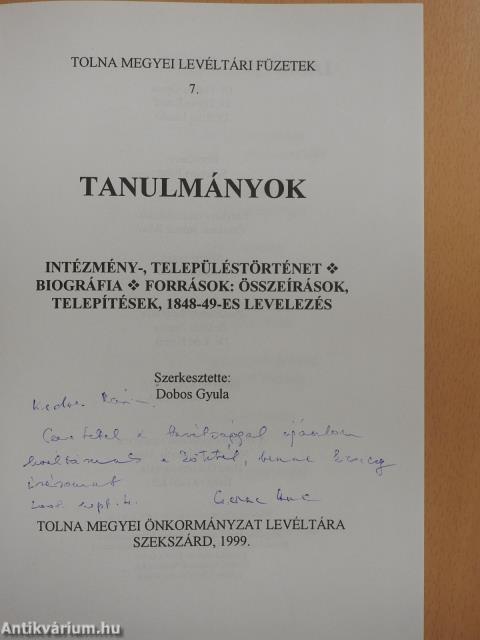 Tanulmányok (dedikált példány)