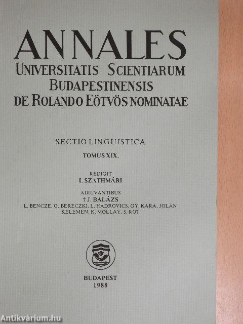 Annales Universitatis Scientiarum Budapestinensis de Rolando Eötvös nominatae XIX.