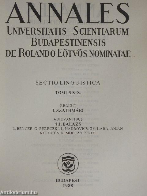 Annales Universitatis Scientiarum Budapestinensis de Rolando Eötvös nominatae XIX.