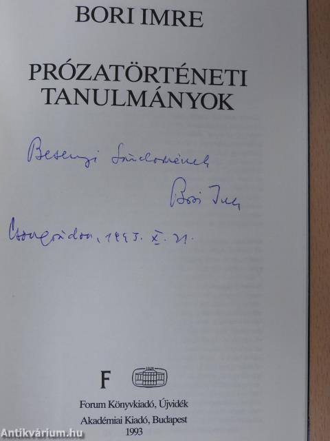 Prózatörténeti tanulmányok (dedikált példány)