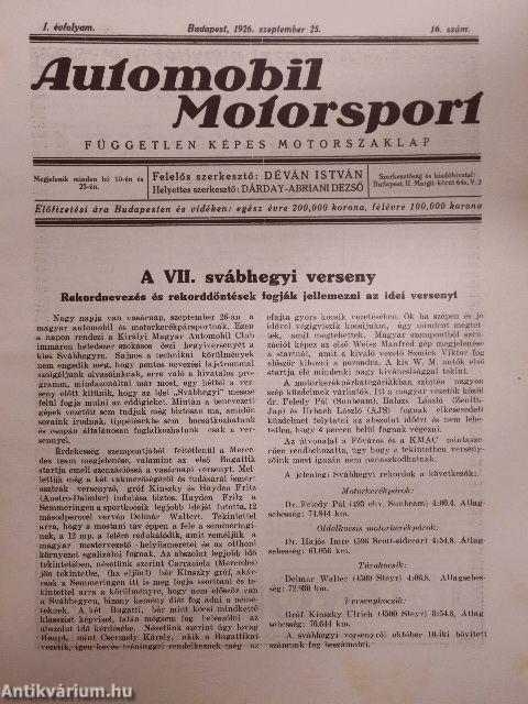 Automobil-Motorsport 1926. szeptember 25.