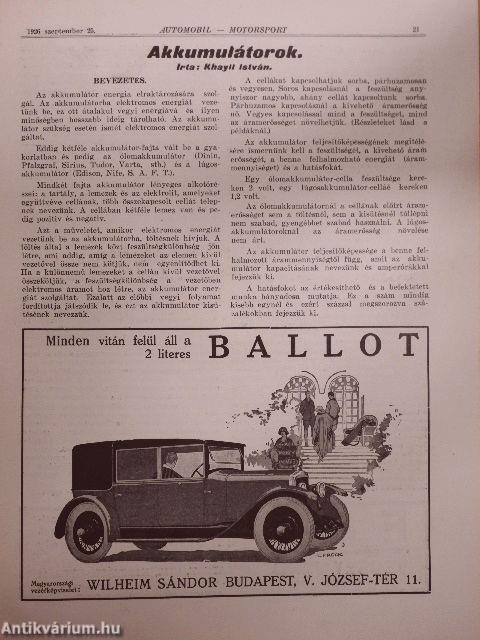 Automobil-Motorsport 1926. szeptember 25.