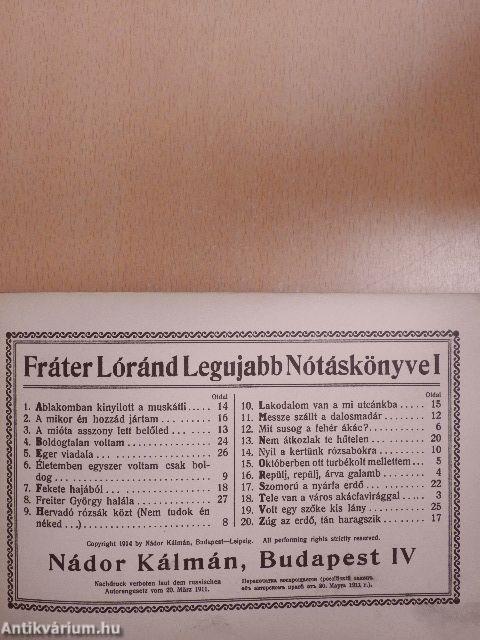 Fráter Lóránd Legujabb Nótáskönyve I.