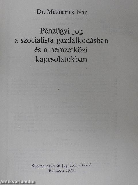 Pénzügyi jog a szocialista gazdálkodásban és a nemzetközi kapcsolatokban