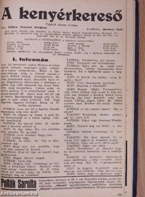 10 színdarab a Szinházi Élet című újság színdarab-mellékleteiből (Egyedi gyűjtemény)