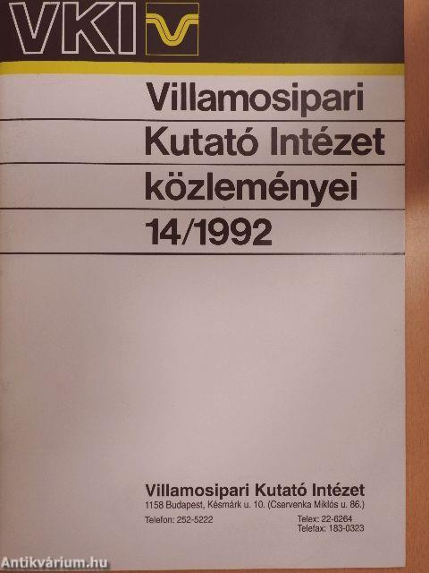 Villamosipari Kutató Intézet közleményei 14/1992