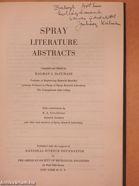 Spray literature abstracts (dedikált példány)