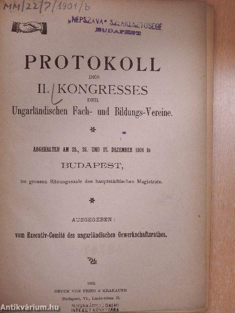 Protokoll des II. Kongresses der Ungarländischen Fach- und Bildungs-Vereine