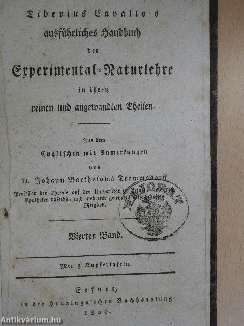 Tiberius Cavallo's ausführliches Handbuch der Experimental-Naturlehre IV. (gótbetűs)