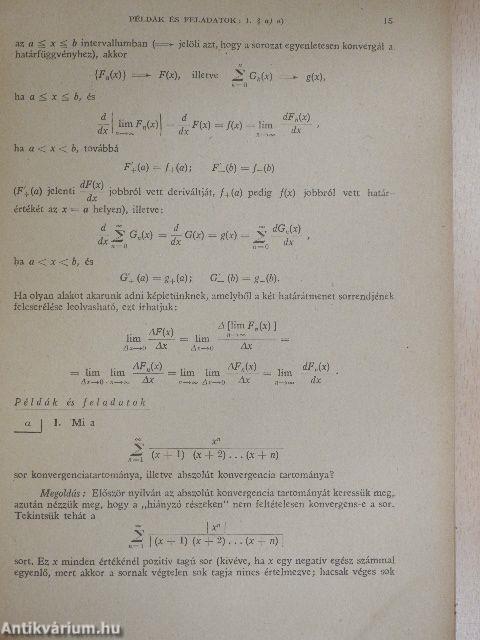 Műszaki matematikai gyakorlatok A. VIII.