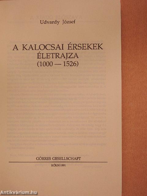 A kalocsai érsekek életrajza 1000-1526