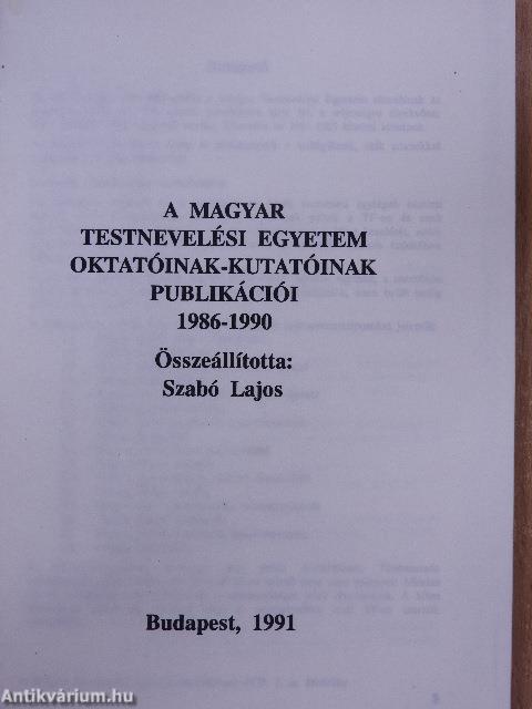 A Magyar Testnevelési Egyetem közleményei melléklet 1991/3 