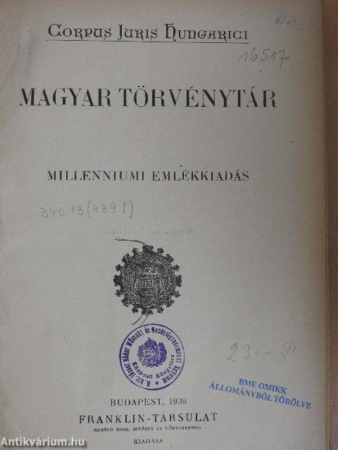 1938. évi törvénycikkek/Pótlások az 1874-1934. évi törvényekhez