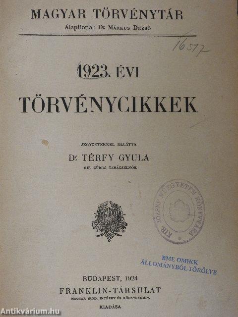 1923. évi törvénycikkek