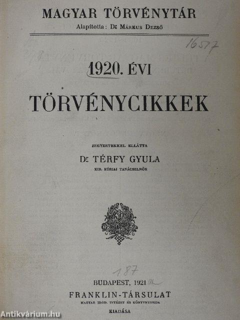 1920. évi törvénycikkek