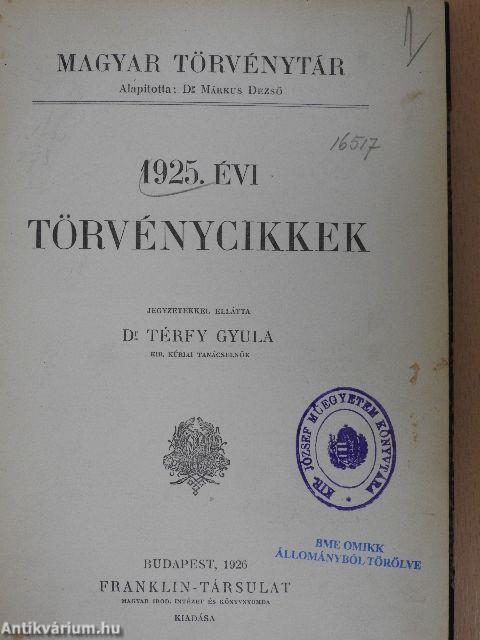 1925. évi törvénycikkek