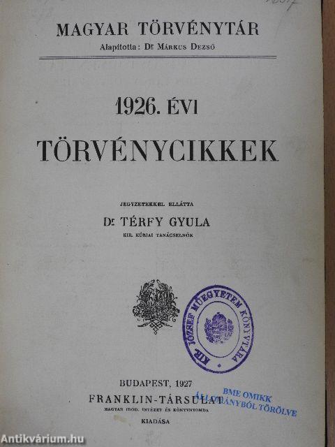 1926. évi törvénycikkek/Pótlások az 1715-1925. évi törvényekhez