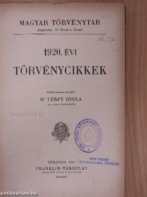 1920. évi törvénycikkek