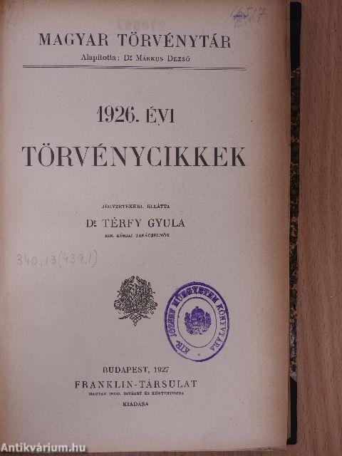 1926. évi törvénycikkek/Pótlások az 1715-1925. évi törvényekhez