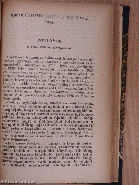 1926. évi törvénycikkek/Pótlások az 1715-1925. évi törvényekhez