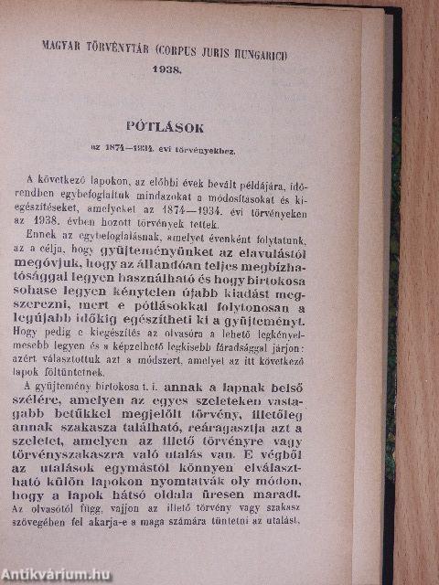 1938. évi törvénycikkek/Pótlások az 1874-1934. évi törvényekhez