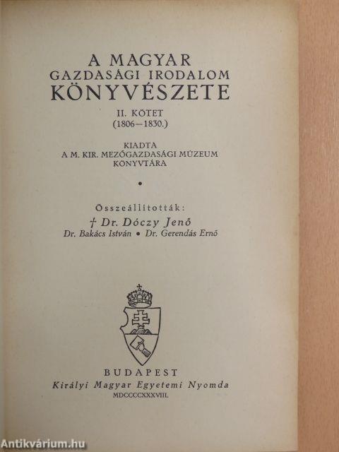 A magyar gazdasági irodalom könyvészete II. 1806-1830.