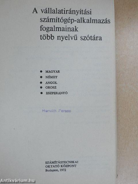 A vállalatirányítási számítógép-alkalmazás fogalmainak több nyelvű szótára