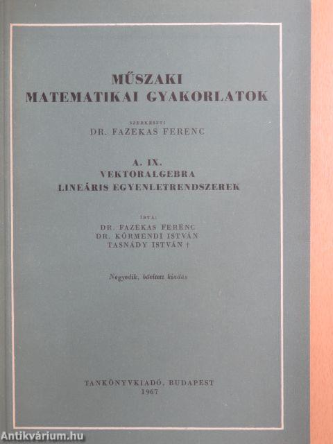 Műszaki matematikai gyakorlatok A. IX.