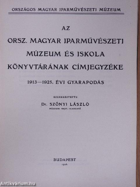 Az Orsz. Magyar Iparművészeti Múzeum és Iskola könyvtárának címjegyzéke