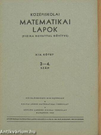 Középiskolai matematikai lapok 1959. évi 3-4. szám