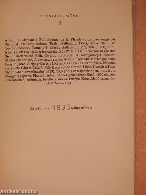 Stendhal művei 1-10. (sorszámozott, dedikált példányok)