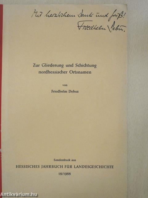 Zur Gliederung und Schichtung nordhessischer Ortsnamen (dedikált példány)