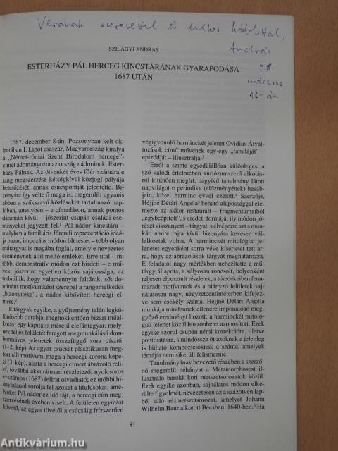 Esterházy Pál herceg kincstárának gyarapodása 1687 után (dedikált példány)