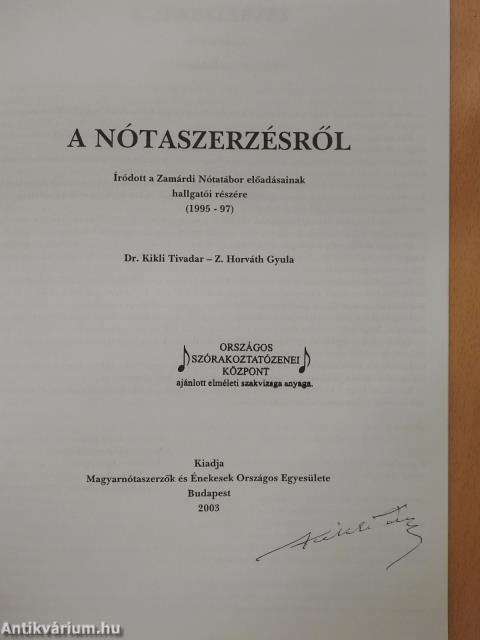 A nótaszerzésről (aláírt példány)