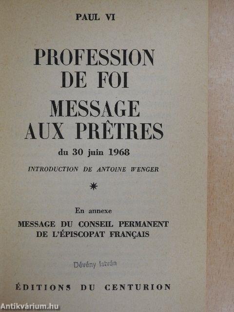 Profession de foi message aux pretres